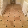 Classic honed & filled travertine with green slate cabachon (2)